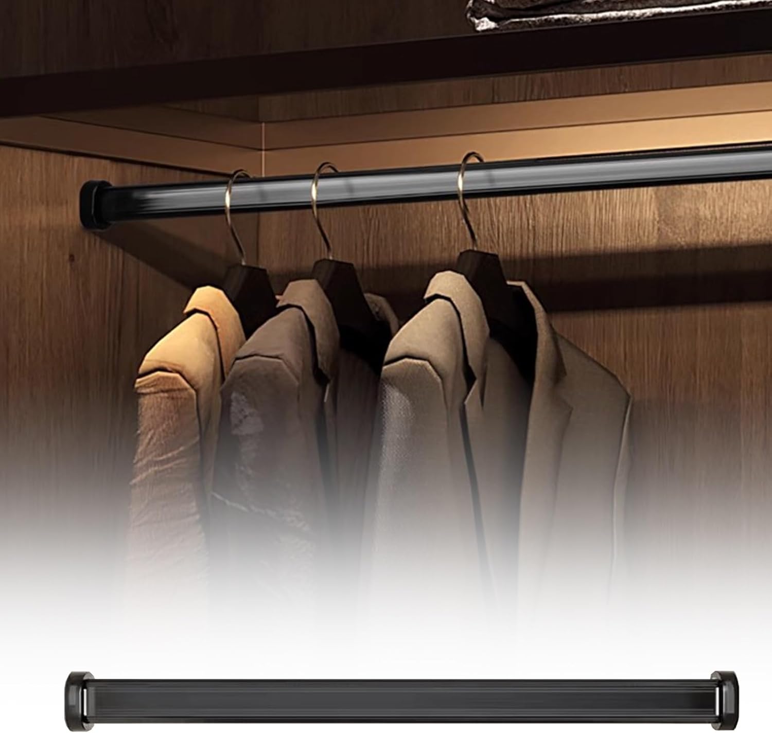 Heavy Duty Wall Mounted Oval Closet Rod Hanger, Extra Long 40cm Clothes Organizer Rail for Wardrobe, Durable Garment Rack with End Supports (Black)