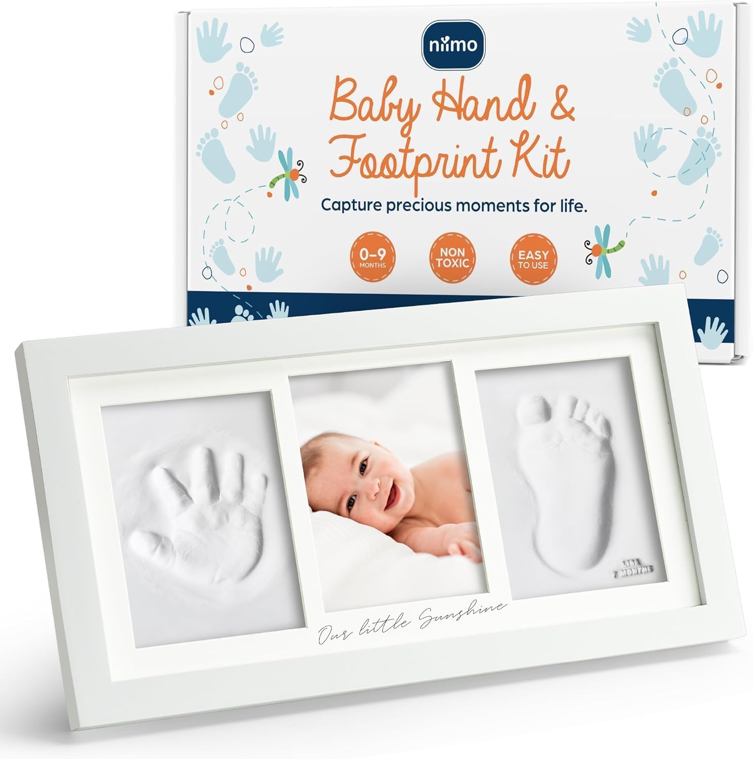 Niimo Baby Hand and Footprint Kit Clay - Baby Photo Frame & Inkless Hand & Footprint Kit, Personalised Keepsake & Gifts with Clay Prints, Photo Slot, Stamps & More, New Parents Gift