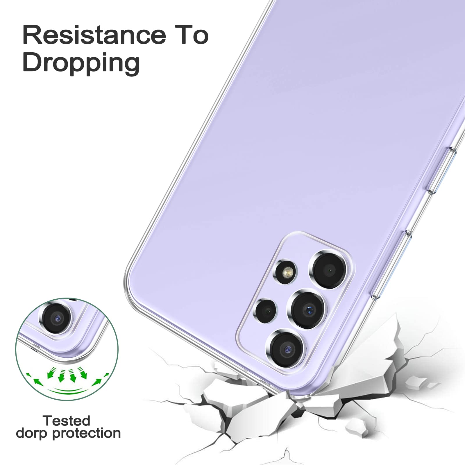 Phoona Cover per Samsung Galaxy A32 4G Custodia con 2 Pezzi Pellicola Vetro Temperato,Ultra Sottile Trasparente Silicone Protettiva Case per Samsung A32 4G Sottile Morbida Antiurto Cover