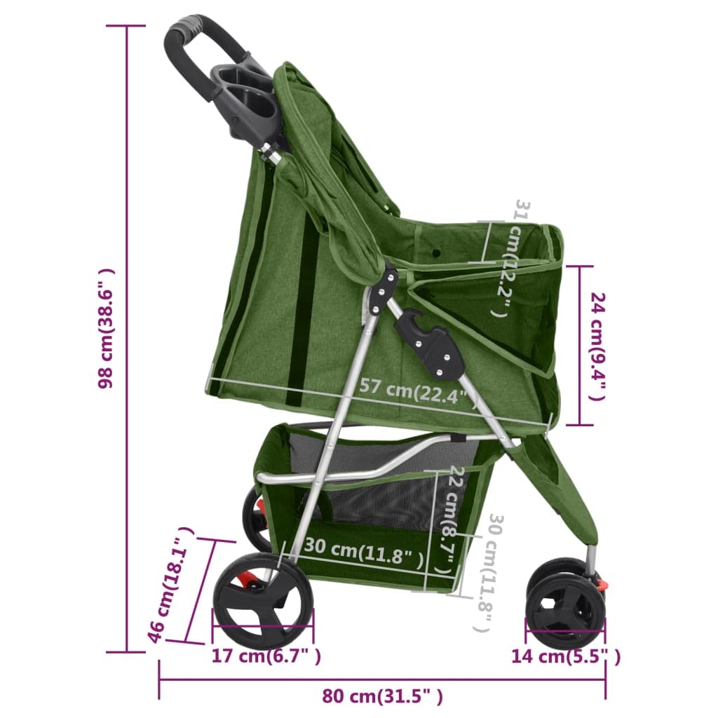 Wózek dla psów, składany, zielony, z tkaniny Oxford 300D, 80 x 46 x 98 cm, składany i lekki, z oddychającą siatką, bezpieczny wózek transportowy dla psów, kotów, szczeniąt, wędrówek