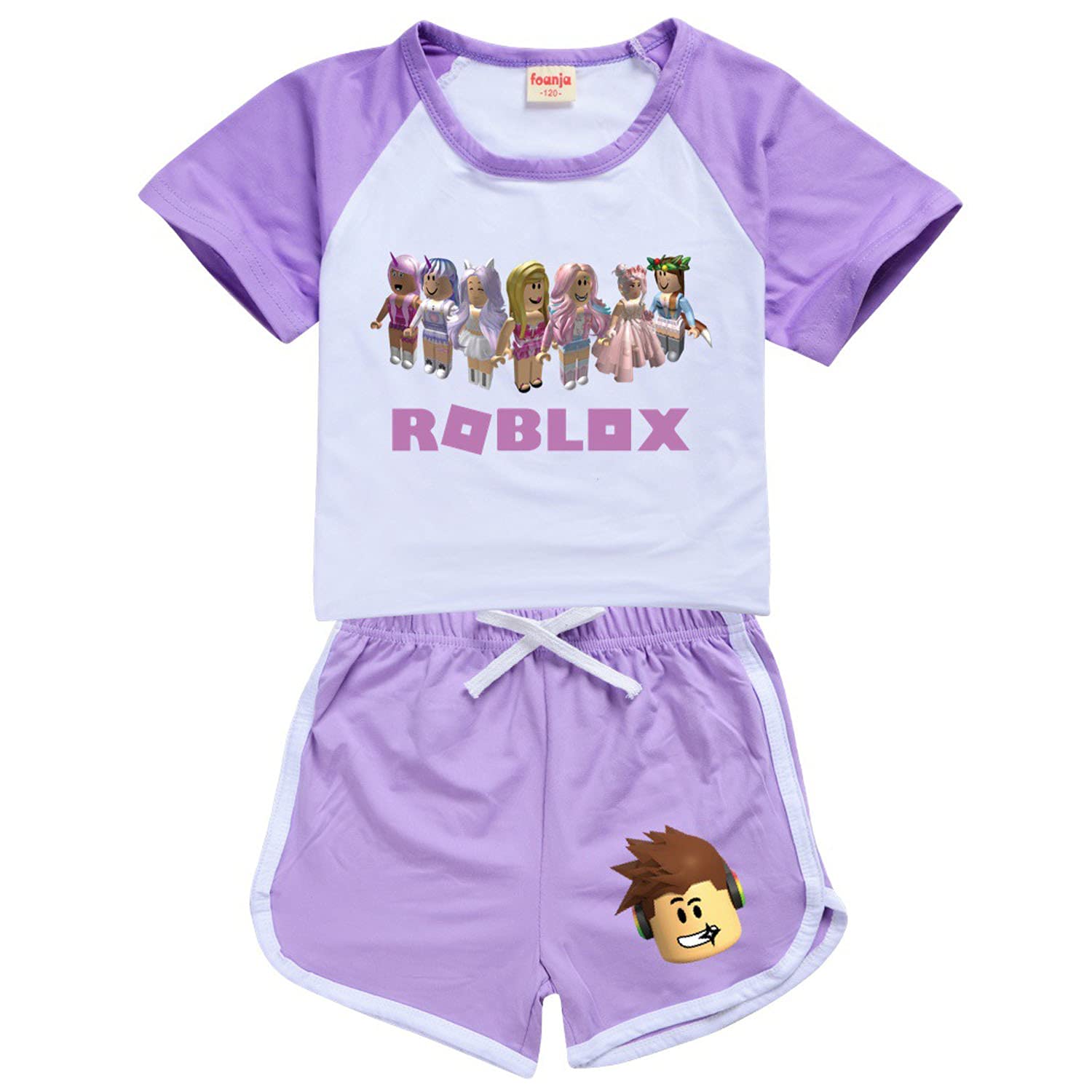CKCKTZ Conjunto de ropa para niñas con diseño gráfico de camiseta Tops blusa Ro-blox pantalones cortos pantalones de verano