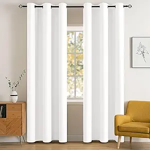 MIULEE 90" Long Room Darkening Curtains Thermal Insulated Drapes Solid Window Treatment Set Grommet Top Light Blocking Blackout Curtain for Living Room/Bedroom 2 Panels Pure White