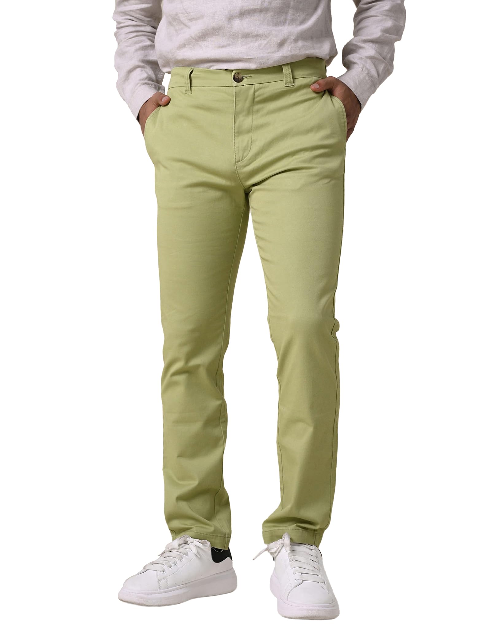 Enorsia Mens Regular Stretch Smart Chino Trouser with Zip and Button Fastening, Angled Side Pockets (Green, 34)