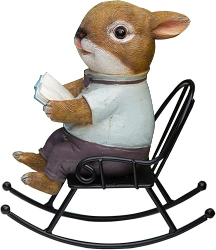 Figura de conejo linda estatua de conejo de lectura en mecedora para el hogar, sala de estar, oficina, decoración de estantes