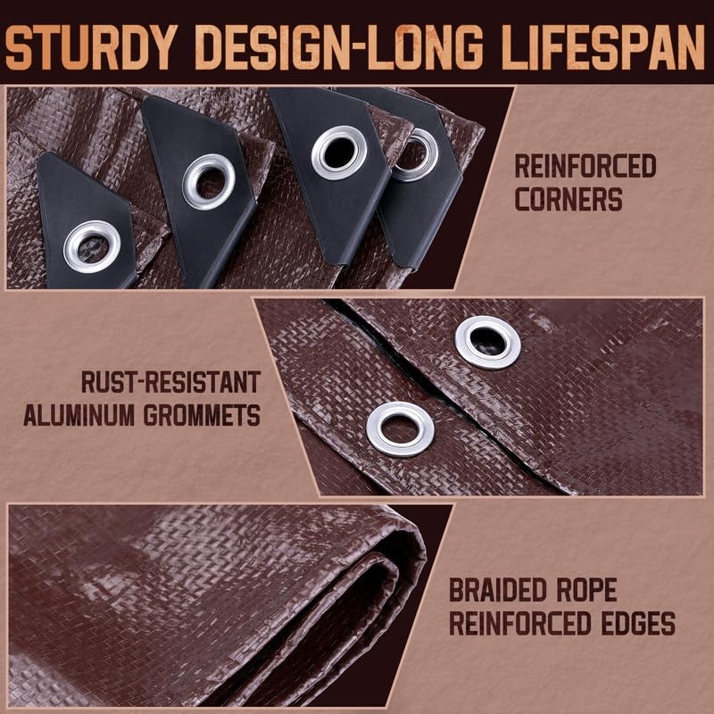Image of 10x10 Tarp 8 Mil Waterproof Tarp Multipurpose Poly Tarpaulin Brown /Black