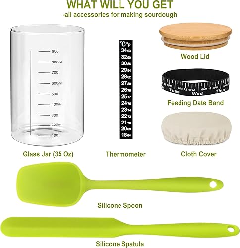 Miniatura 6 de Tarro básico de masa madre, kit de inicio de masa madre con tarro de boca ancha de 35 onzas33.8 fl oz, recipiente básico de masa agria, suministros
