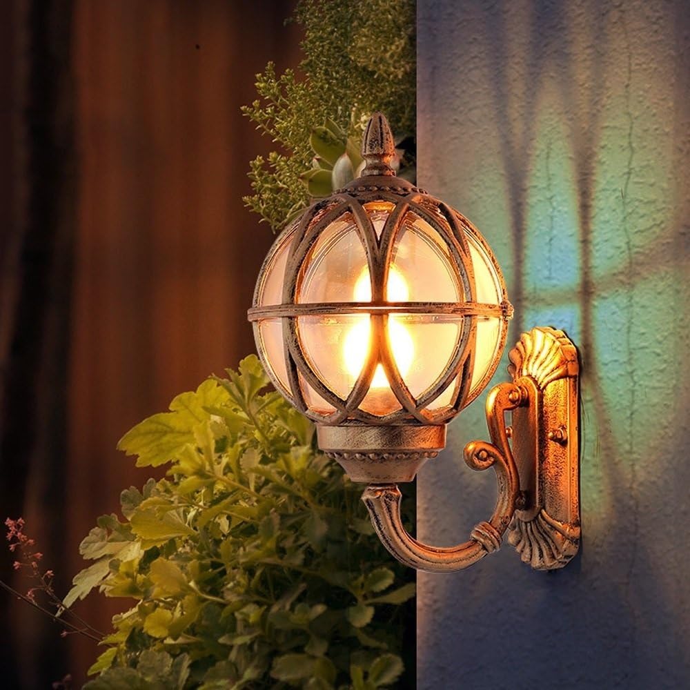 Applique da Esterno in Stile Tradizionale Europeo Victoria, Design retrò Creativo, Impermeabile e Resistente alla Pioggia, in Vetro, per Patio, Balcone, Giardino, Villa, Attacco E27