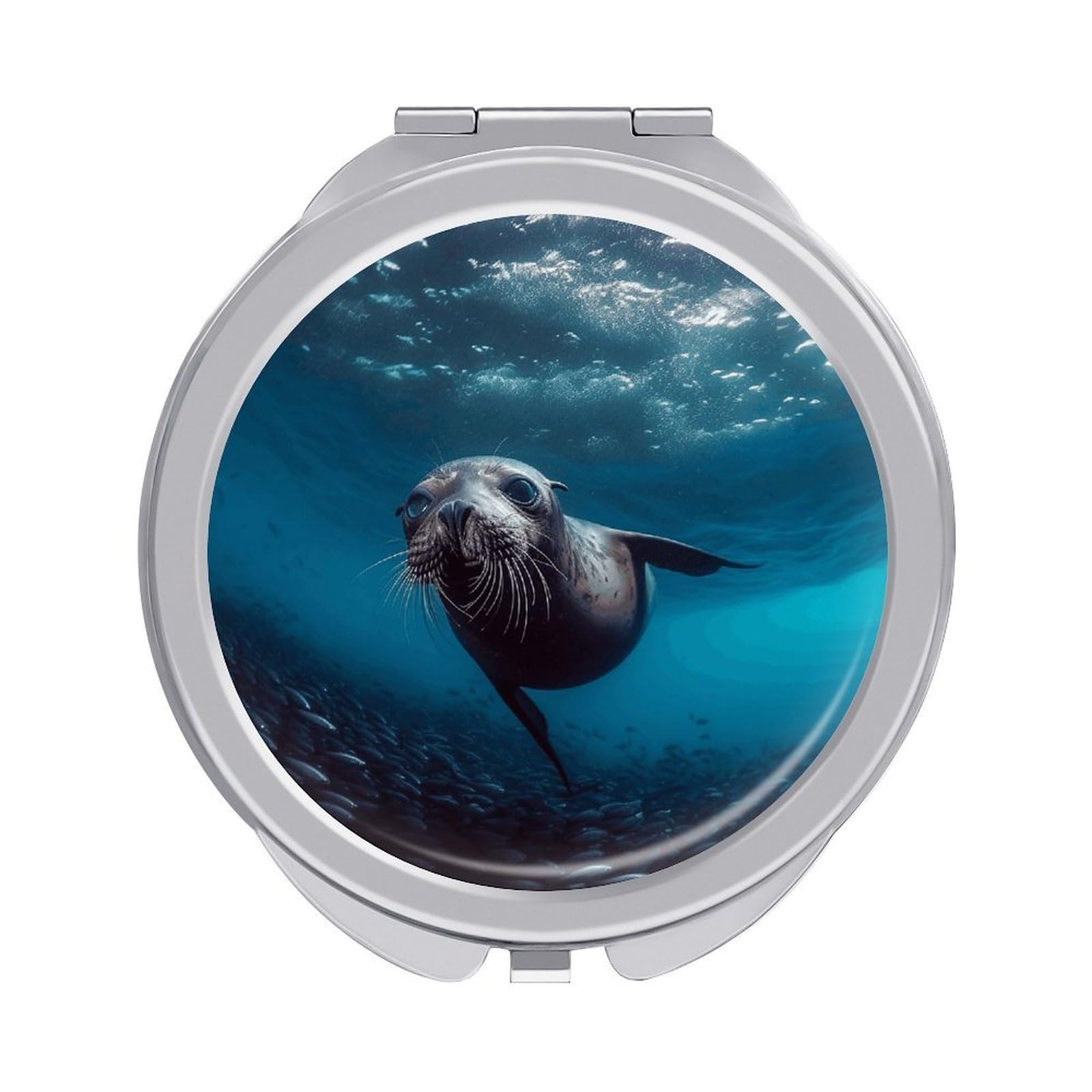 FekiLoot Underwater Sea Lion Travel Makeup Mirror 2 X /1 X Magnifying Slim Pocket Mirrors Compact for Purse Travel Makeup Mirrors for Pocket, Handbag, Purse Women Gift