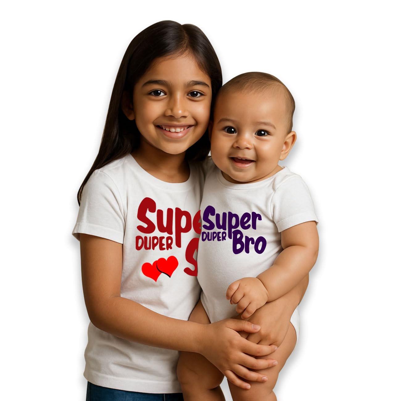 baby wish Raksha Bandhan Baby Unisex Bodysuits Newborn Romper Men's & Boys Regular Fit T-Shirt and Romper Combo SUPER DPER BROTHER & SISTER-picture-43