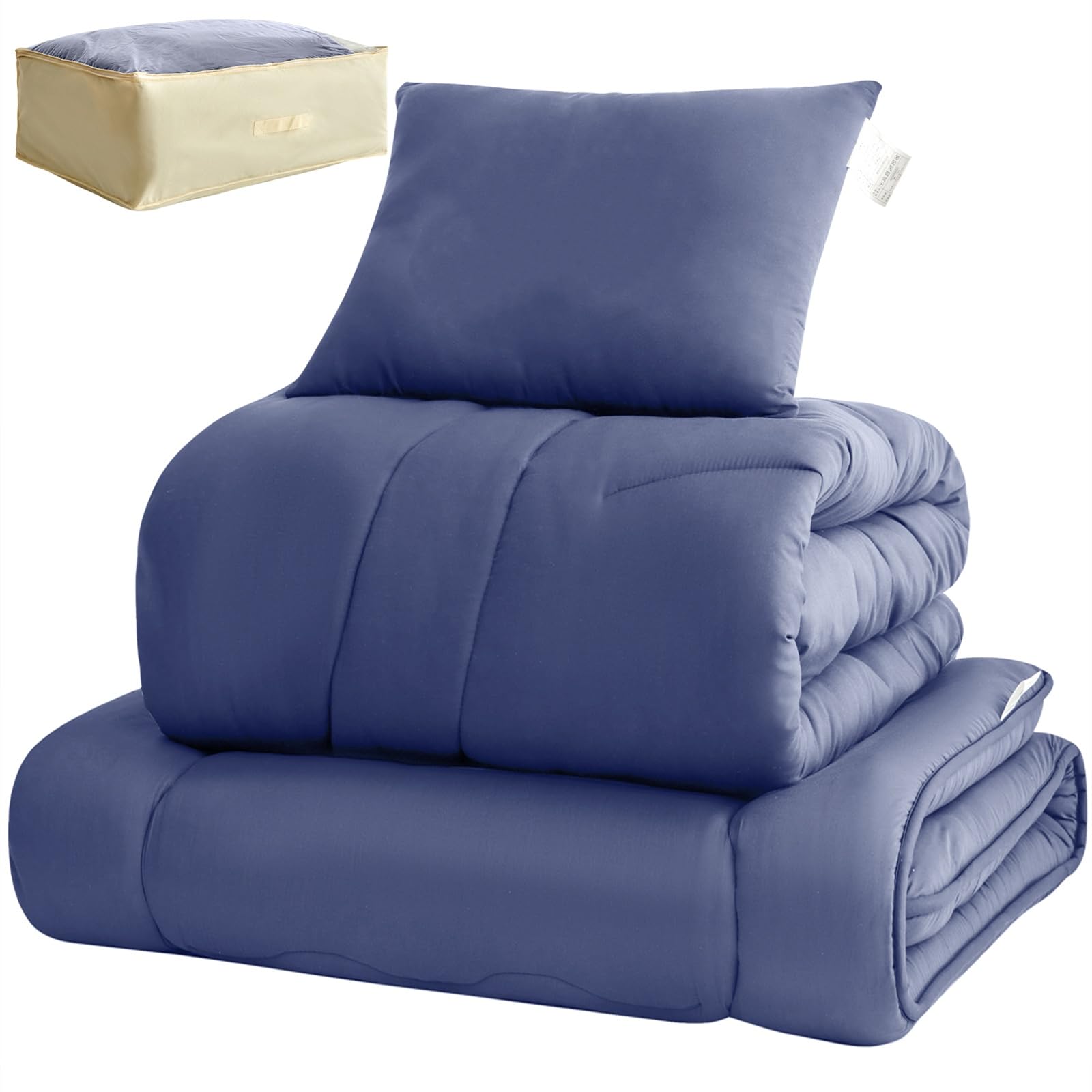 fuwawa Comforter Set, Single, 4-piece Set, Antibacterial, Deodorizing, Washable, Comforter Set, Storage Case, Solid Cotton, Three-Layer Matton, Comforter, Pillow, Soft Texture, Bedding Set,-image-30