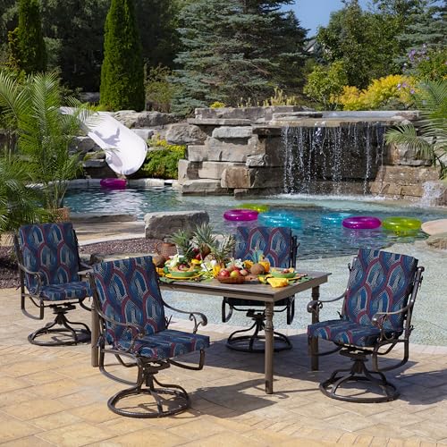 Image of Arden Outdoor Midback Chair Cushion, 18 x 16.5, Rain-Proof, Fade Resistant Sapphire Liberty Mosaic