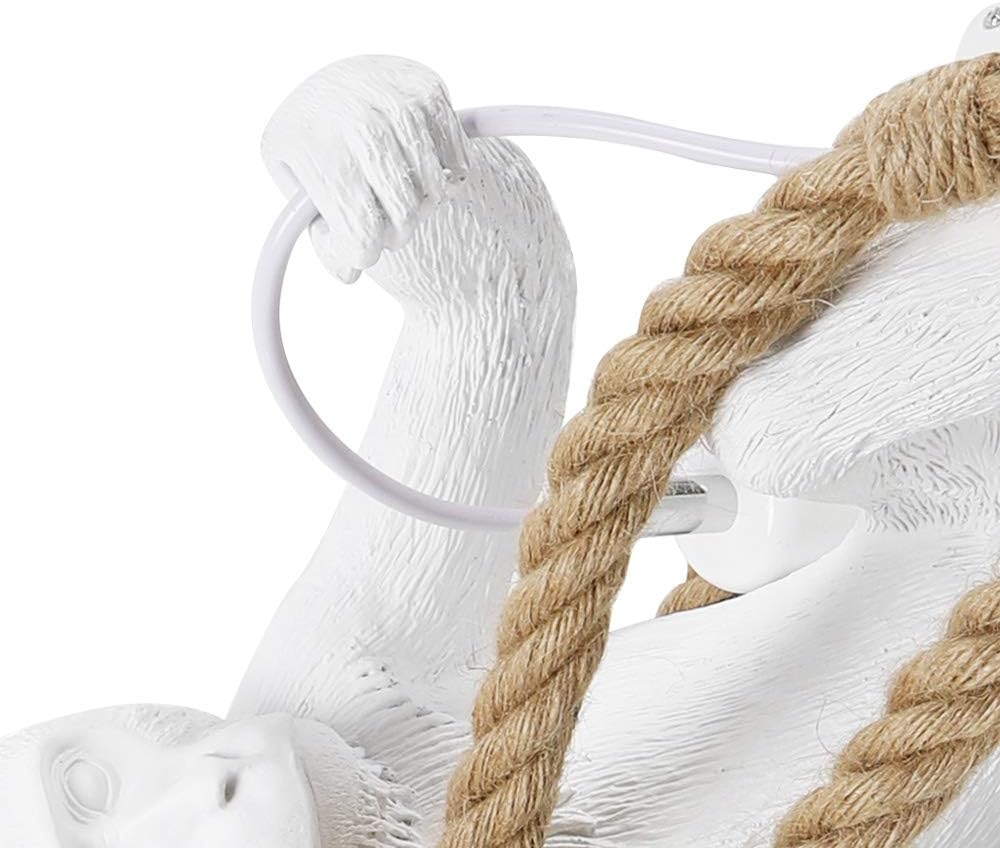 White/Black/Gold Monkey Pendant Lights Creative Chandeliers Lights Loft Vintage Hemp Rope Monkey Pendant Light Fixture Industrial Retro Pendant Lamp E27 for Dining Living Room Bedroom Bar Cafe (White)