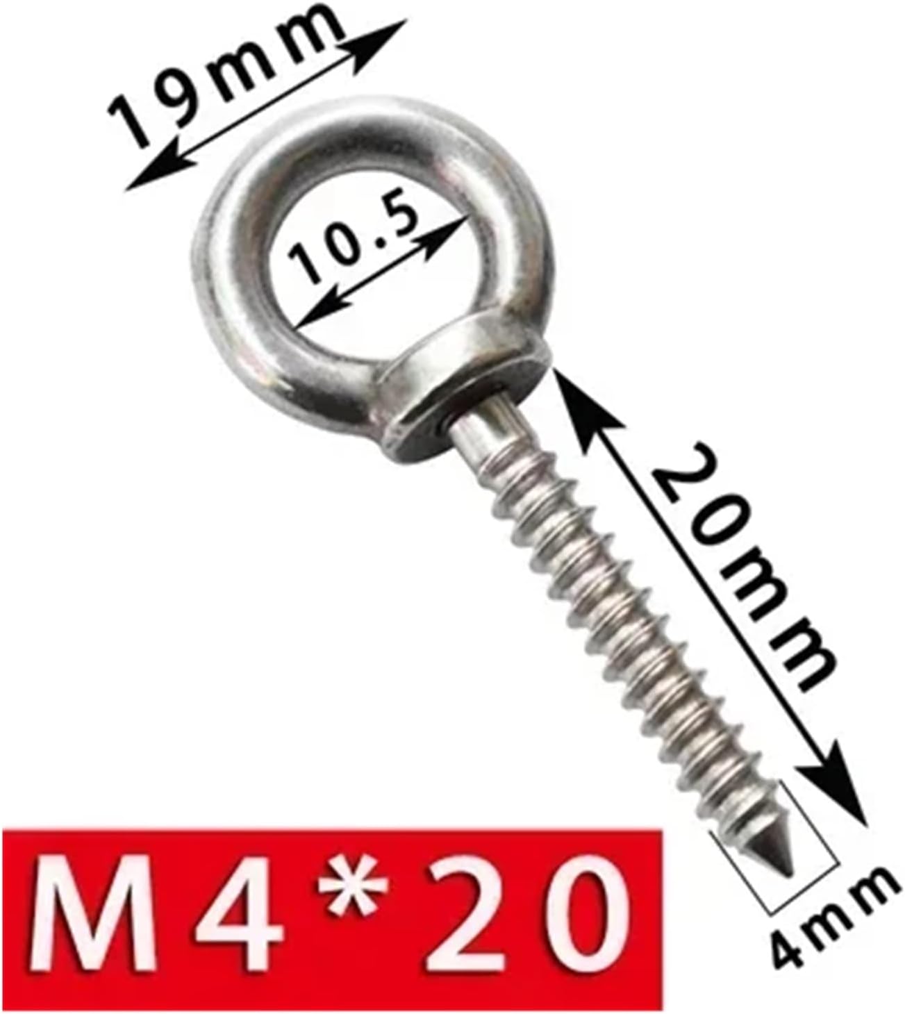 10pcs 304 Stainless Steel Lifting Ring Sheep-Eye Round Ring Hooks Self Tapping Screws M4 M5 M6 M8(M4X20)