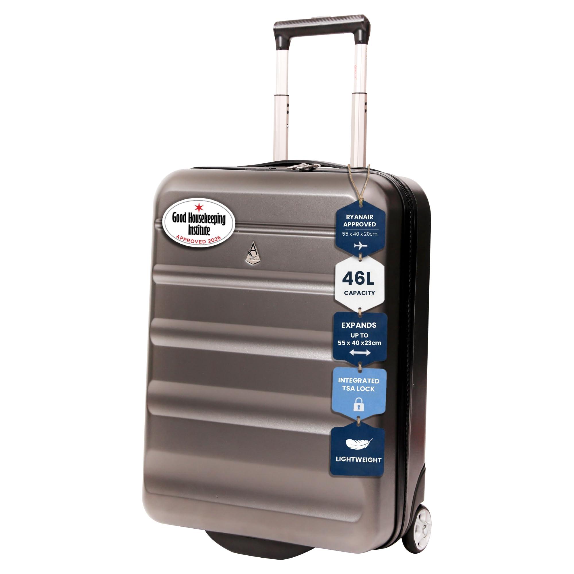 Aerolite Erweiterbar 55x40x20cm auf 55x40x23 cm Lufthansa Eurowings Ryanair Wizz Air Priorität und mehr Maximale Größe, Leichtes Hartschale Handgepäck Koffer 55x40x20 55x40x23 mit 2 Rädern