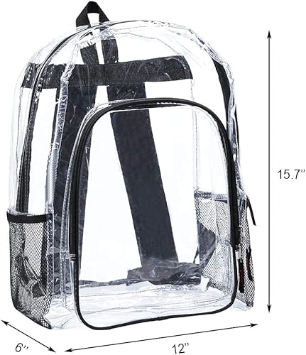 Miniatura 5 de Mochila transparente resistente, mochila transparente para la universidad, el trabajo, viajes de seguridad y deportes, Negro -, Mochilas de mochila