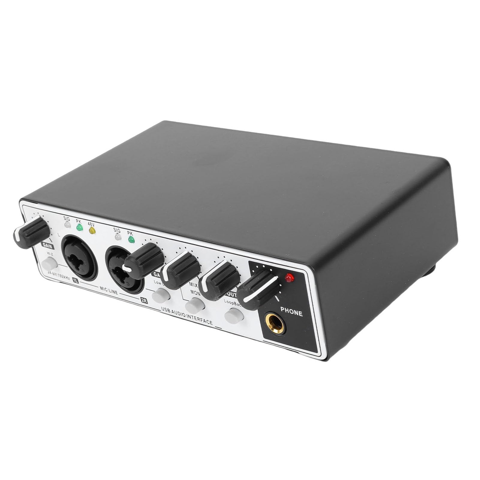 Interface Sonore de Type C, Interface USB 24 Bits 192 KHz avec Entrée XLR Puissance Fantôme 48 V, pour L'enregistrement de Podcasts en Streaming (noir et blanc)