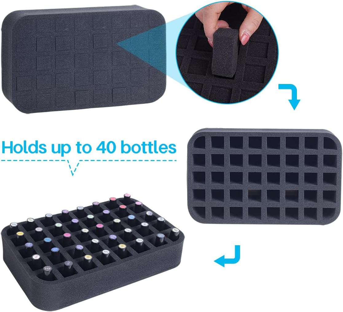 Nail Polish Organizer Holder Foam Pad with Slots for Storage 40 Bottles (15ml/0.5fl.oz) Nail Polish or Essential Oil Tray for Drawers Black