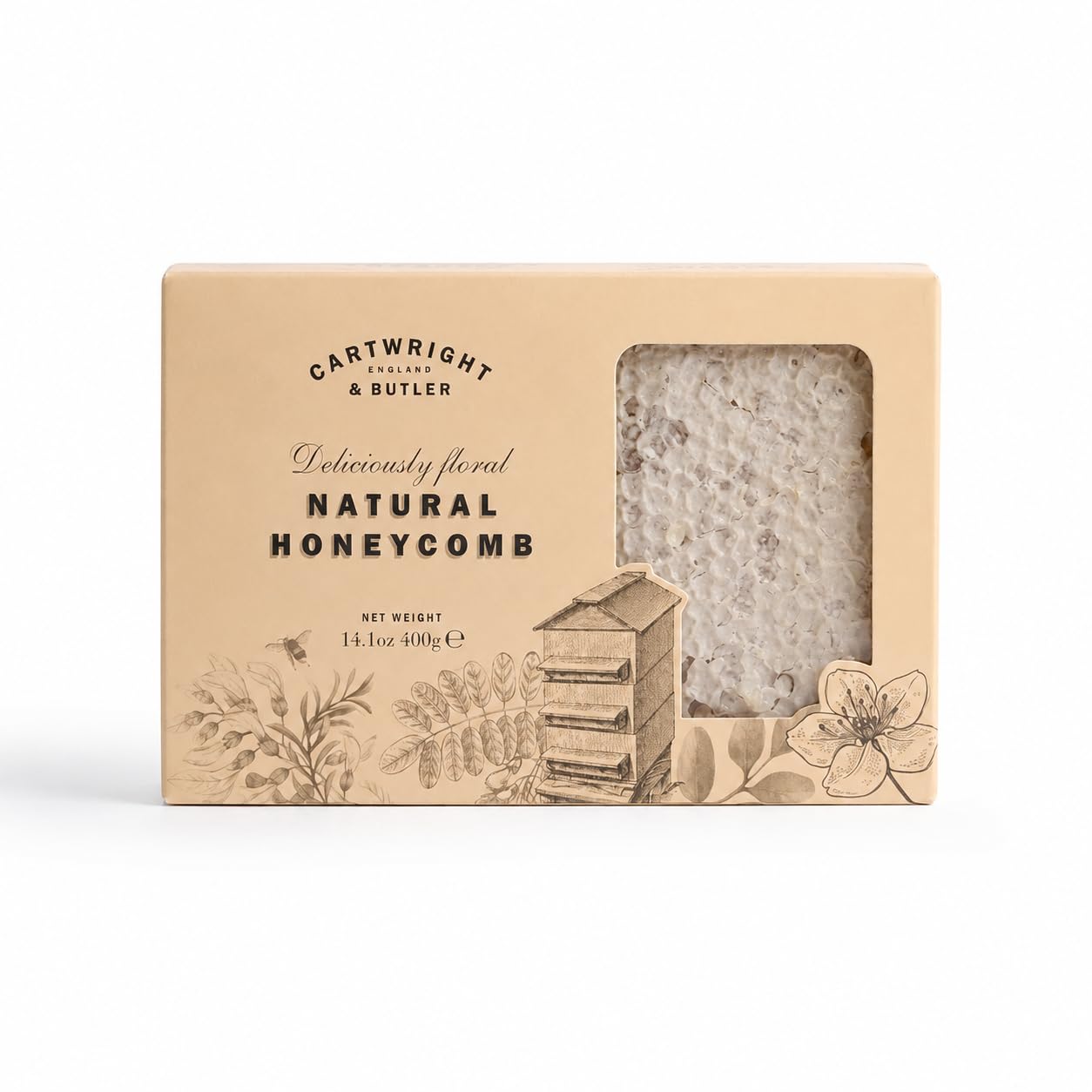 Cartwright & Butler Natural Honeycomb in Carton, 400g Edible Honey Comb, 100% Natural Honey, Mild Sweet & Floral, Gluten Free Honey for Toast, Yoghurt, Drinks & Cooking