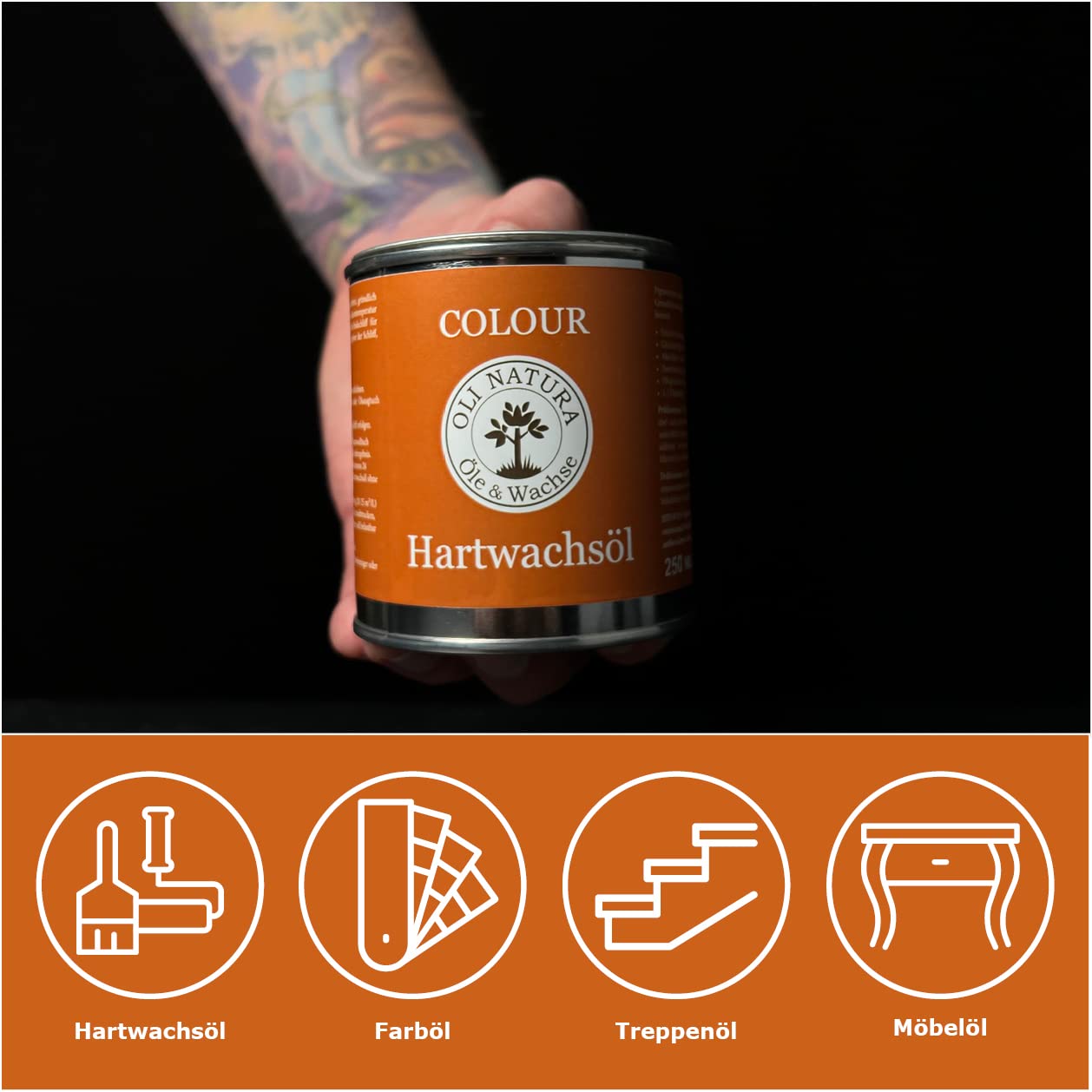 OLI-NATURA Colour Hartwachsöl - 1L, Light White - farbiges Holzöl für Möbel, Treppen, Tische, Türen & mehr - Einfache Anwendung ohne Grundierung
