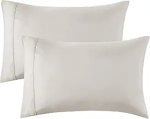 Bedsure Queen Pillow Cases Set of 2 - Brushed Microfiber Pillowcase 2 Pack, Super Soft Pillowcase, Pillow Case Covers with Envelope Closure, Wrinkle, Fade and Stain Resistant, Linen, 20x30 Inches