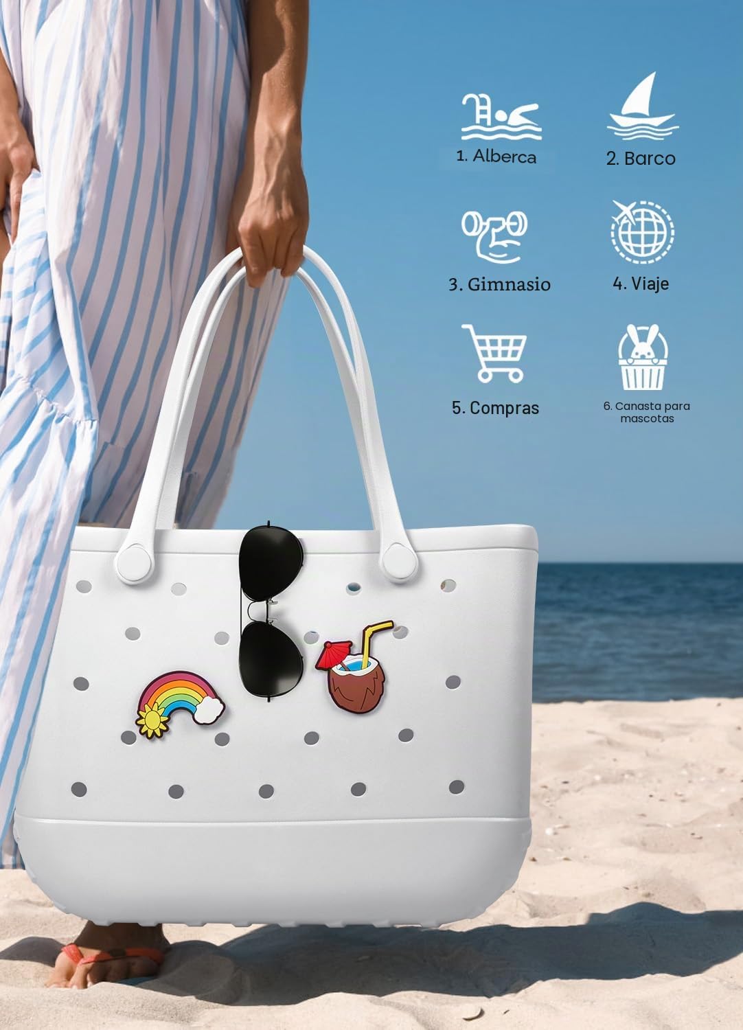Bolsa de playa de goma, bolsa de viaje impermeable para mujer, lavable, bolsa de mano para deportes, playa, mercado, piscina
