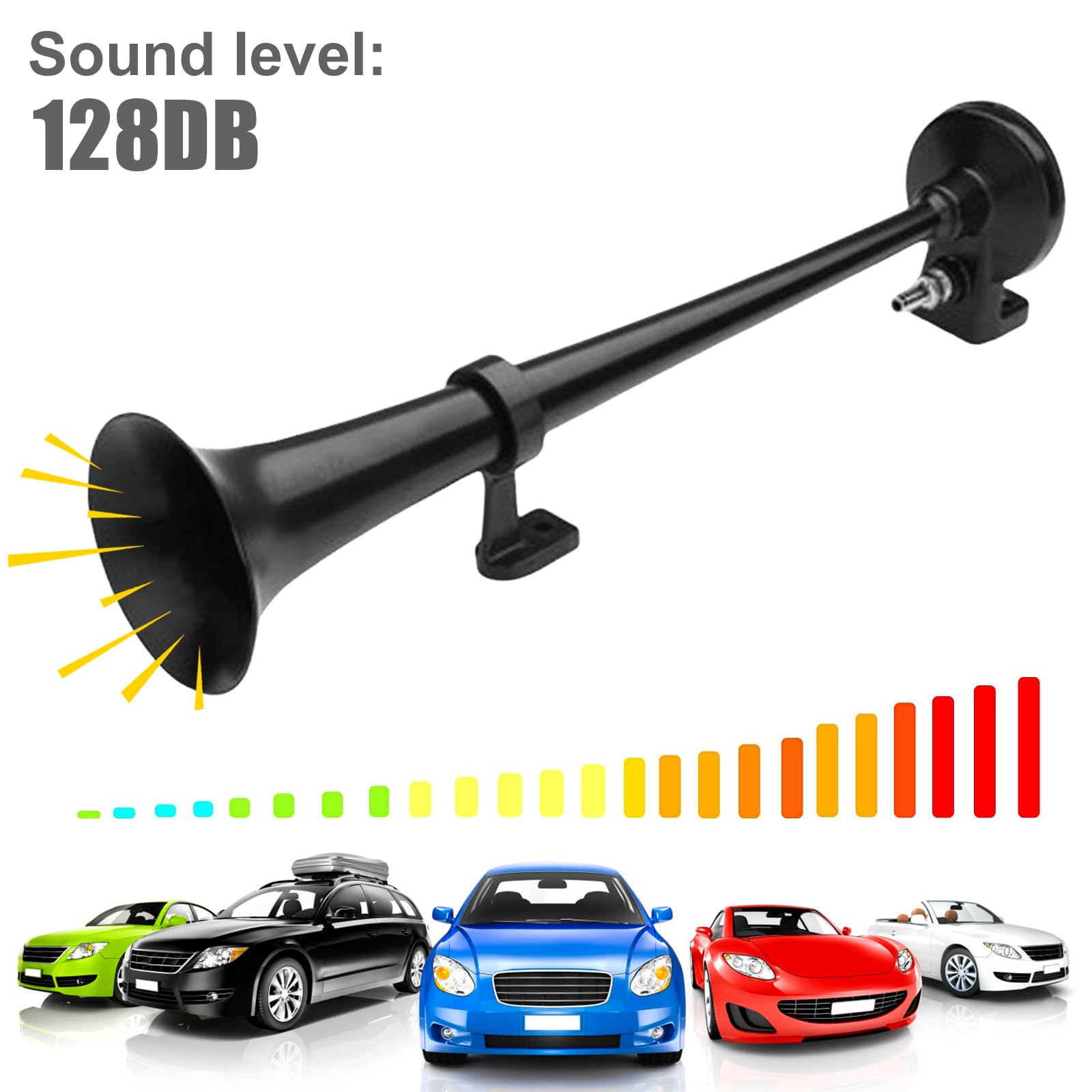 Kit per clacson ad aria, 12 V, 128 db, clacson ad aria con compressore, corno d'aria per camion da 12 V, per auto, camion, barche, moto (tubo singolo nero)