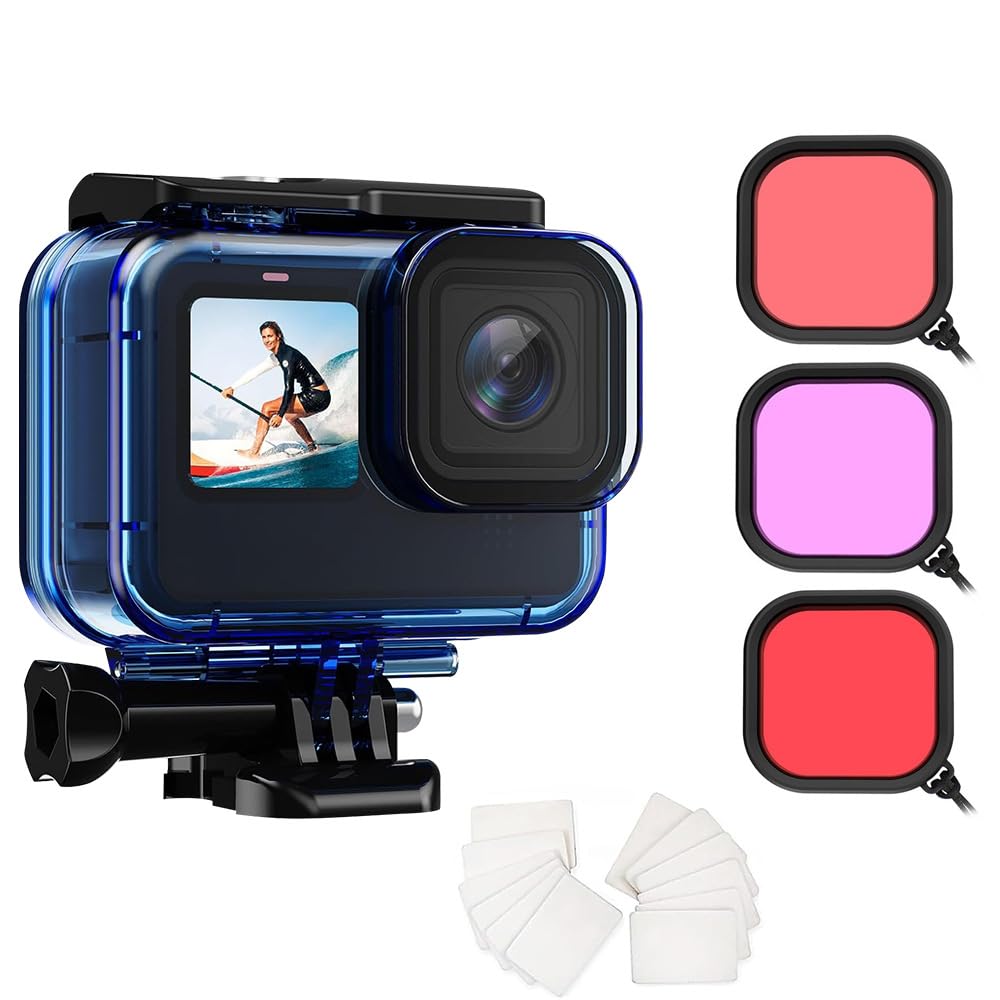 Waterproof Housing Case for GoPro Hero13/12/11/10/9 Black Waterproof Action Camera with Dive Filter, Go Pro Underwater Protective Dive 3 Pack Color Correction Lens Filter Accessories Kit