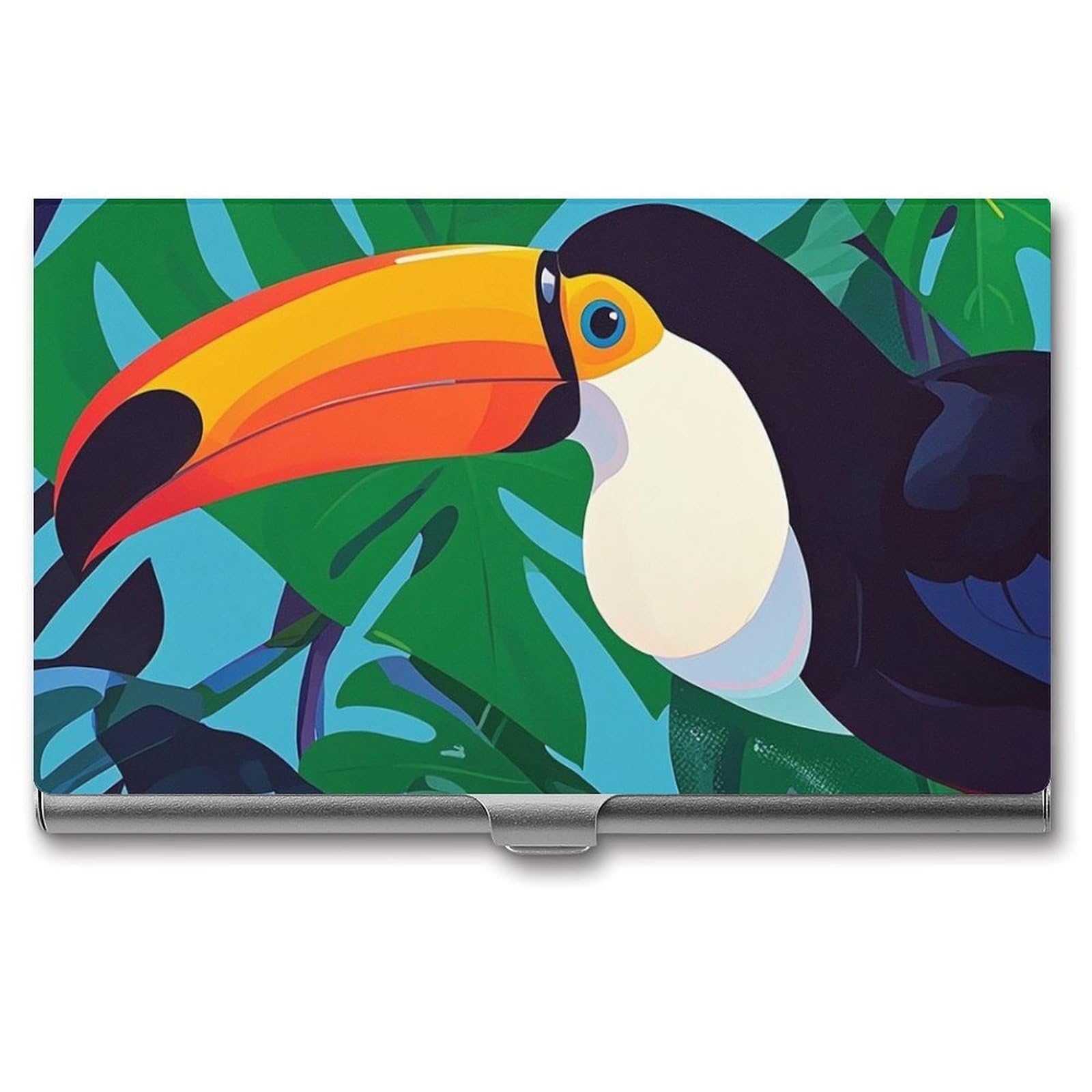 Fekiloot Unisex Silver Toucan Card Holder Color Business Card Box Magnetic Travel Card Case Wallet Portable Business Card Carrier Suitable For Business Professionals Office