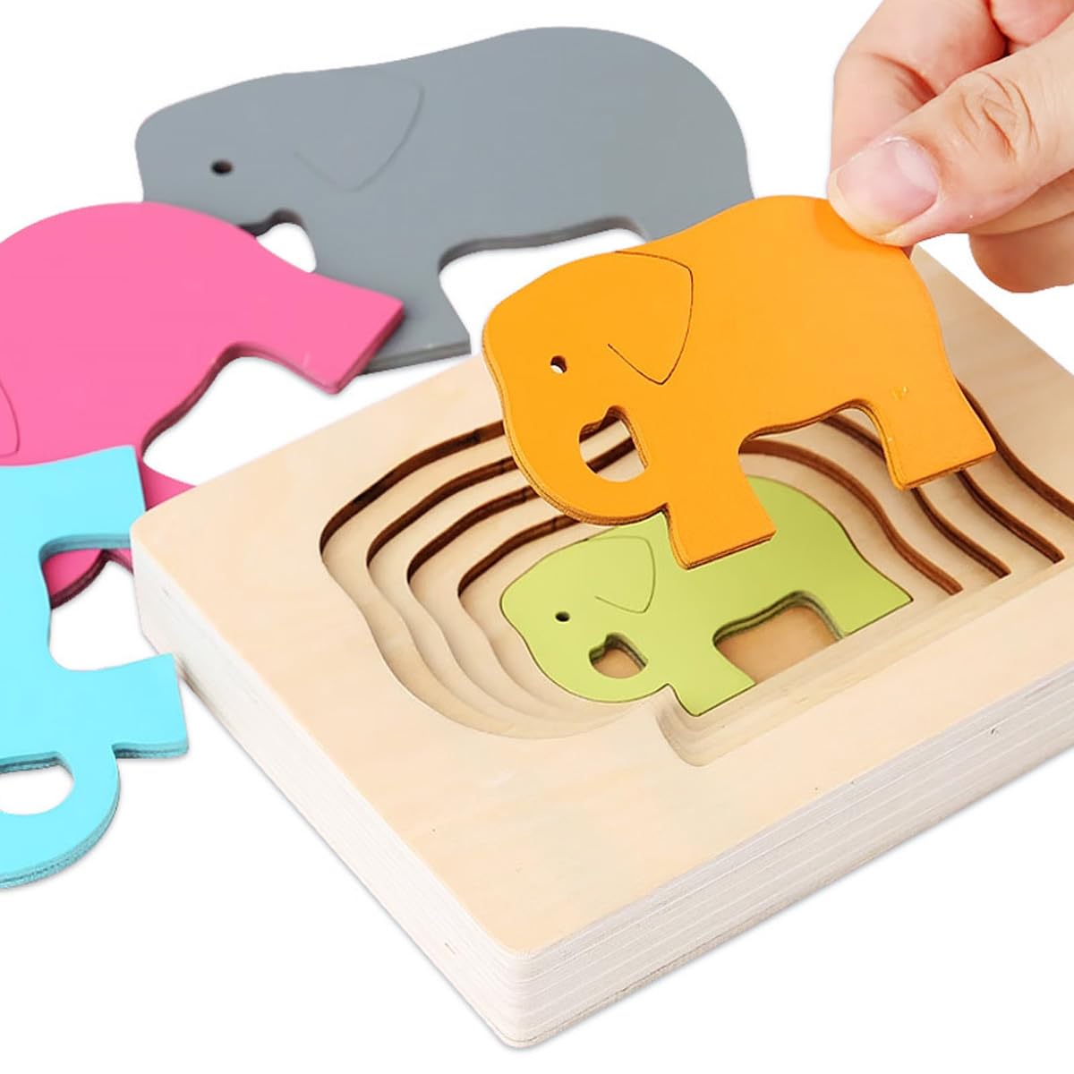 zalati Wooden Elephant Layered Puzzle Animal Cartoon Blocks Stacking Educational Toys Multi-layer Wooden Puzzle Ideal for Home and Travel - Image 4