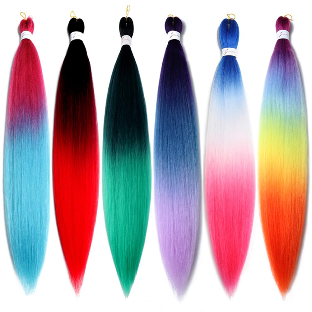 Xiaofeng Prestretched Braiding Hair Extensions Yaki Texture Braid Hair for Box braids 26 Inch Synthetic Braids Extension Rainbow Mix 6 Colors 2