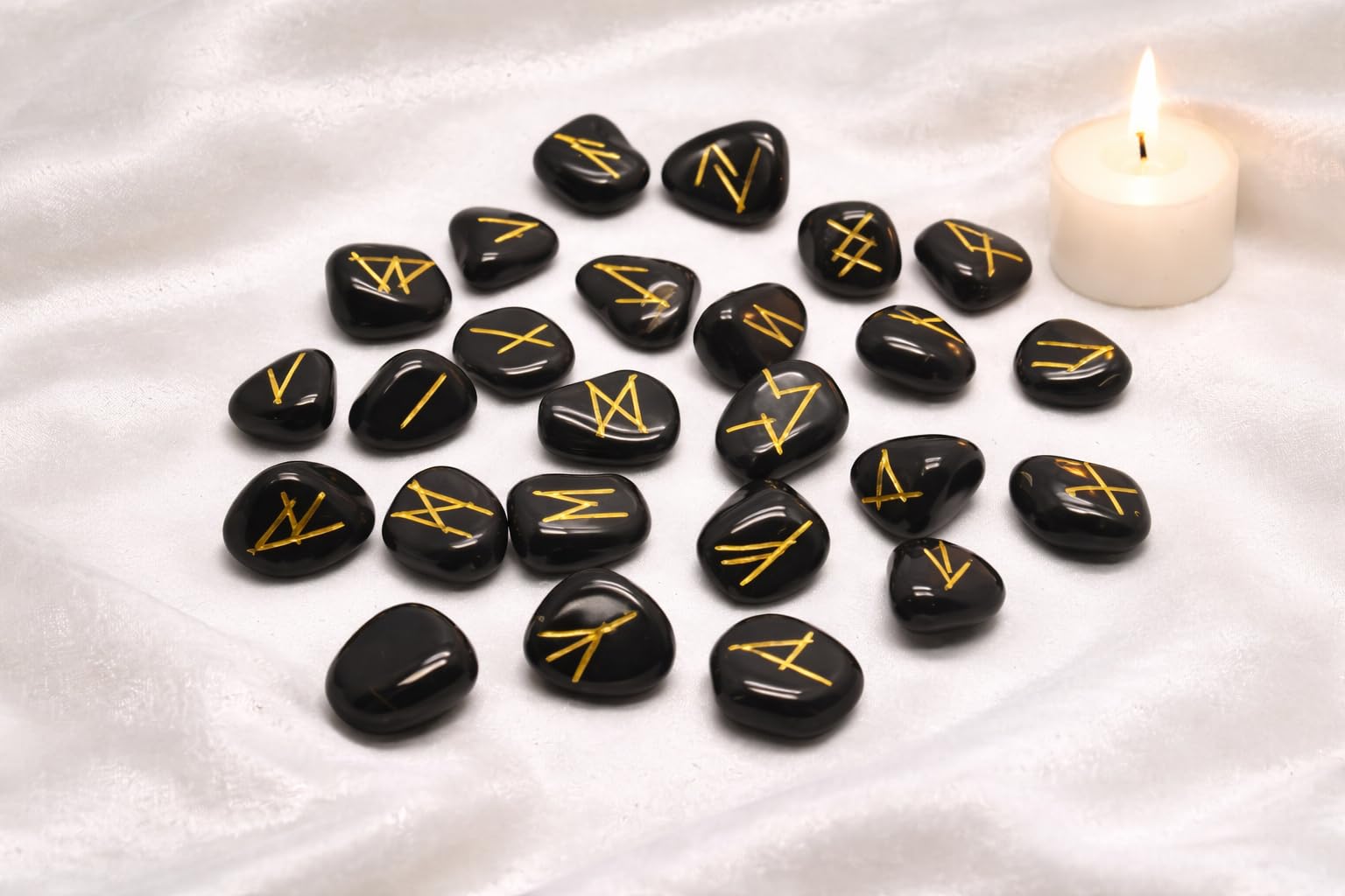Whitewhale White Whale Black Tourmaline Rune Stones Tumbled Engraved Lettering Crystal Set Healing Chakra Reiki with Gift Pouch