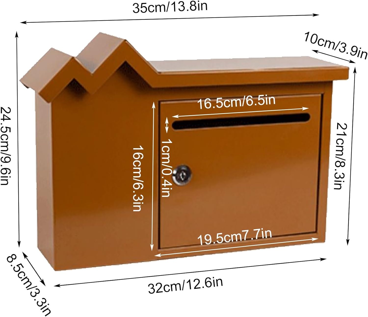 Simple Letter Box with Lock and Key, Indoor and Outdoor Wall Mounted Household Letter Newspaper Mailbox, Suitable for Home and Office Use(Brown)