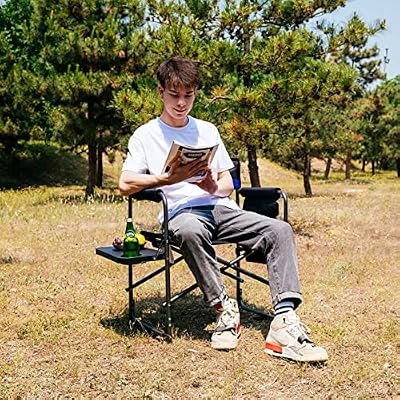 KingCamp Camping Directors Chair with Side Table, Cup Holder and Side Pocket for Adults Heavy Duty Folding Chair Support 396 lbs for Fishing, Picnic, Barbecue, Camping, Garden