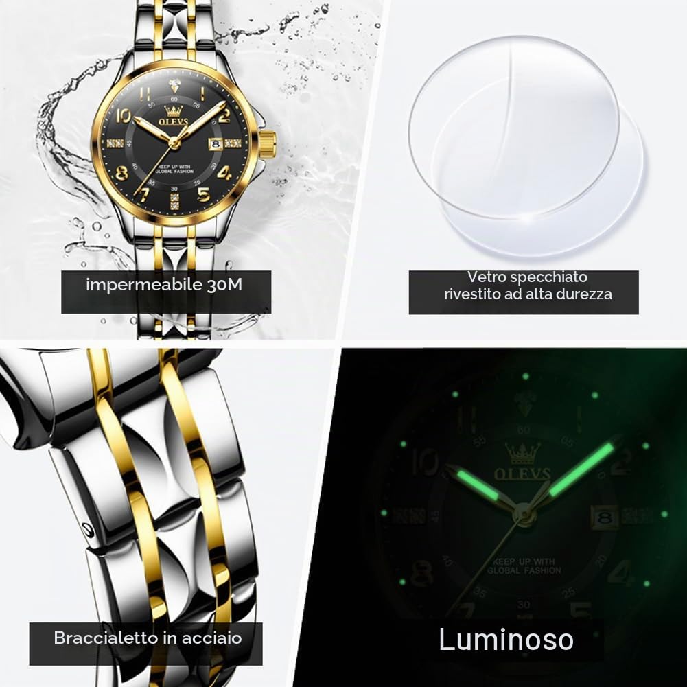 Orologio donna in acciaio inossidabile con quadrante piccolo | Quarzo analogico con finestra della data, impermeabile per uso quotidiano, stile elegante e minimalista, regalo per donna