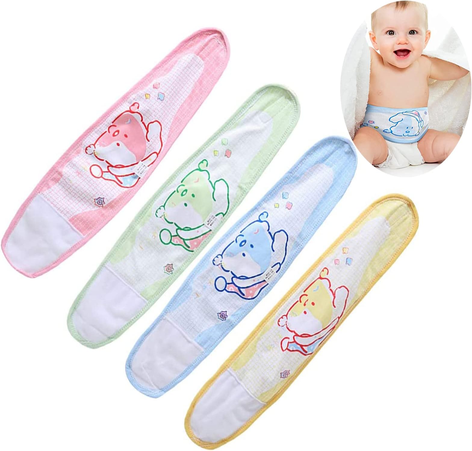 ZDTZAN 4 PCS Cotton Baby Infant Umbilical Cord Cover Belly Band Cartoon Baby Belly Protector Soft Newborn Navel Belt for 0-12 Months Babies