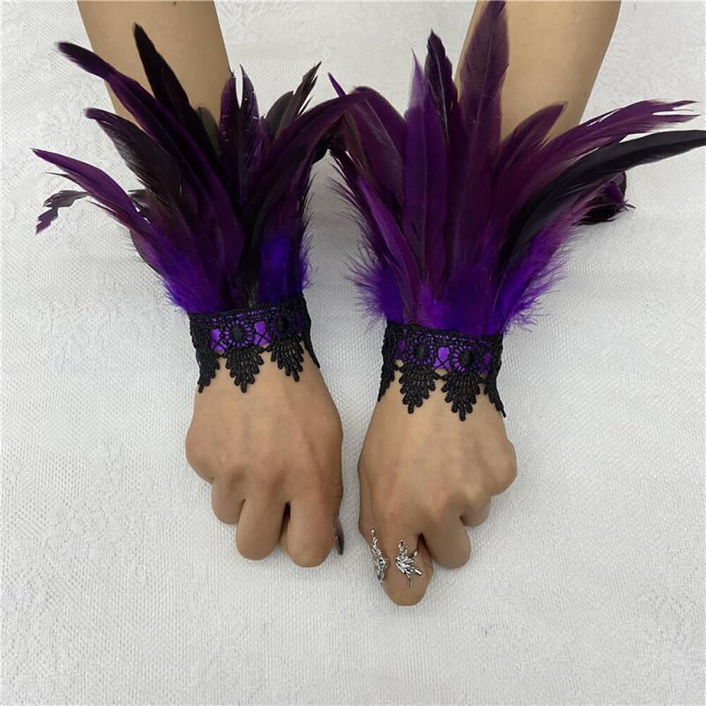Puños De Plumas Para Mujer - Guantes Decorativos Góticos Para Halloween, Fiestas Y Cosplay