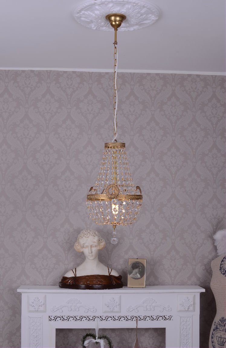 Kkc007 Kryształowy Żyrandol Sufitowy - Antyczny, Mosiężny, 46 cm, W Stylu Vintage, Do Korytarza