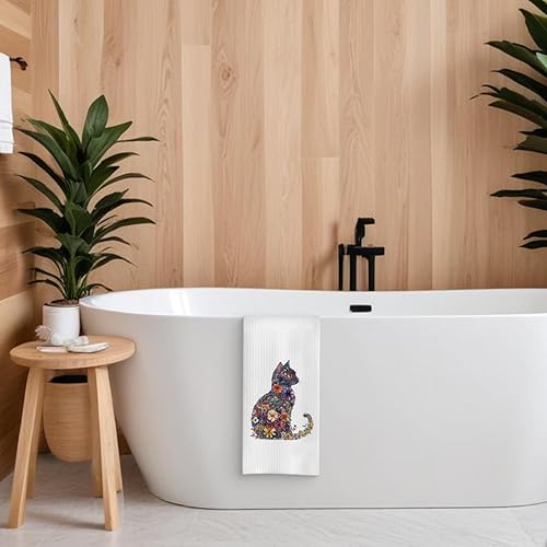 Miniatura 5 de Toalla de cocina de gato con flores, toalla de mano de gato floral para decoración de baño, toalla de té para decoración de cocina, regalos para