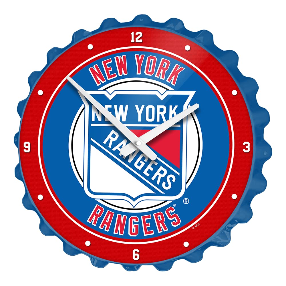 The Fan-Brand NHL New York Rangers: Bottle Cap Wall Clock - Sports Team Bar Sign Décor - Home Man Cave, Party Decoration - Made On Demand