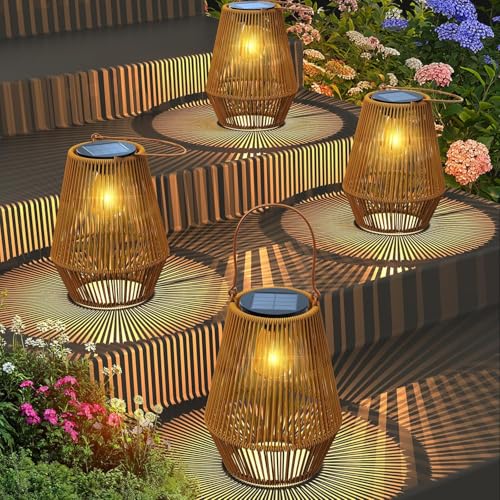 Lanterne Solaire Exterieur Jardin, KagoLing 4 Lampe Solaire Exterieur IP65 fait à la main Suspendre Lanterne Solaire idéales pour jardins Noël Halloween...
