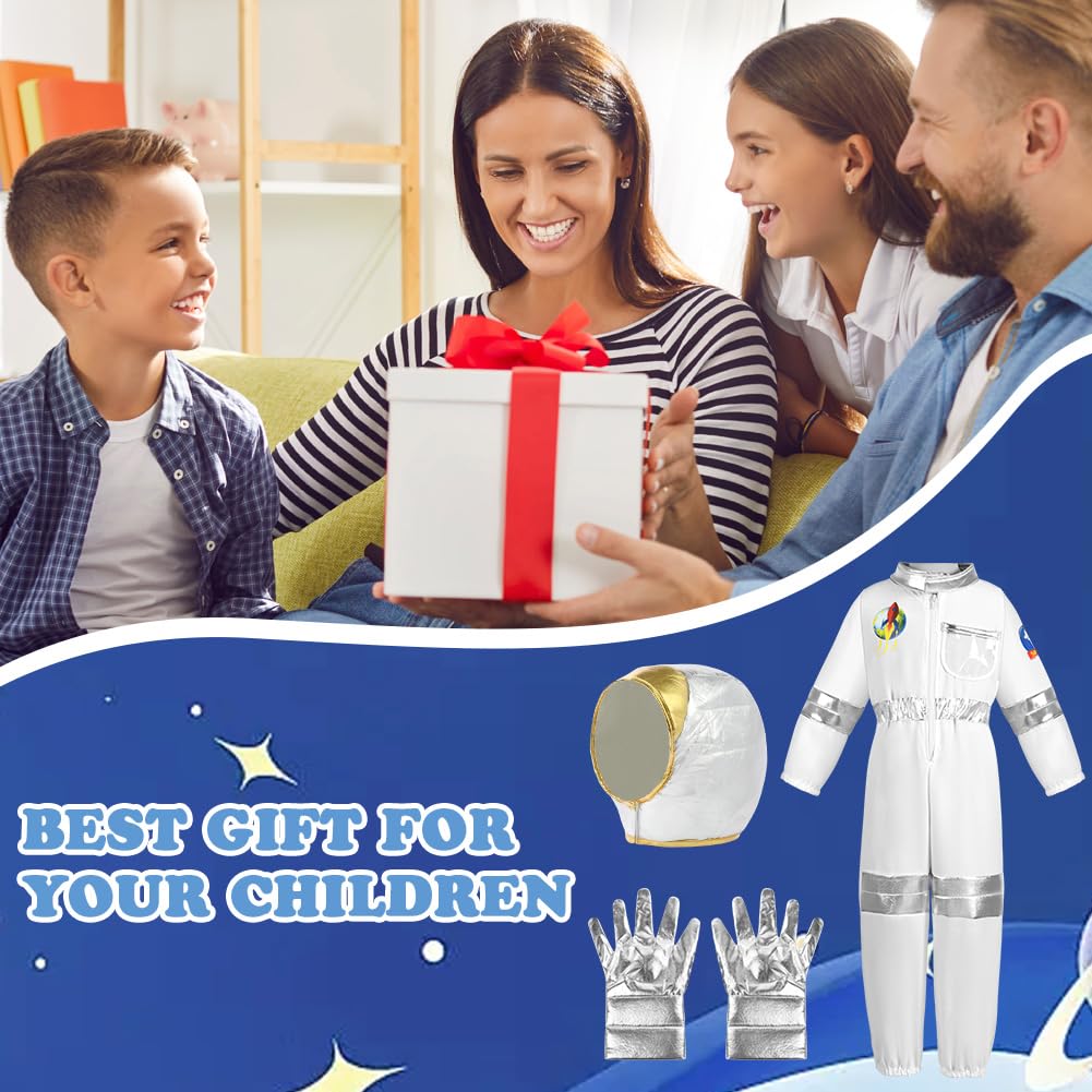 Aomig Kostium astronauty dla dzieci, unisex, zabawka, kosmiczna przygoda, strój z torbą i rękawiczkami, kosmonauta, fantazyjny kostium, dla dziewcząt lub chłopców, prezent na Światowy Dzień Książki