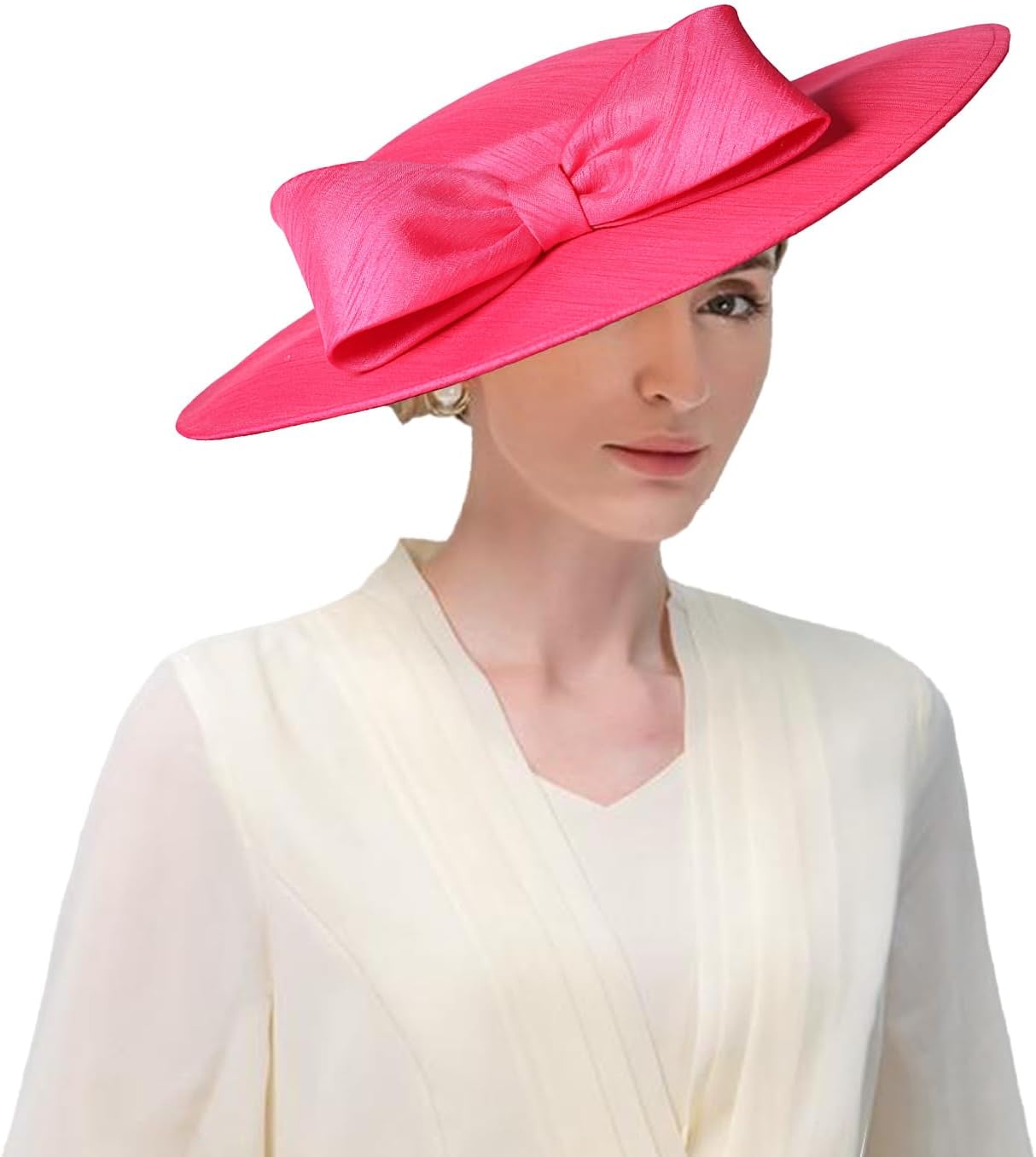 Women Church Hats Formal Kentucky Dress Derby Hats with Bowknot Elegant Wide Brim Wedding Fascinators