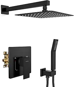 SR SUN RISE Shower System Bathroom 10 Inch Rainfall Shower Head & Handle Set Wall Mounted Rain Shower Faucet Set Matte Black