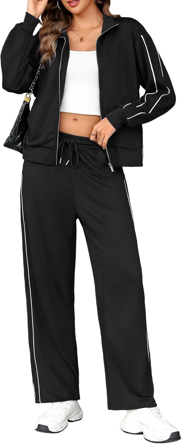 Totatuit Women 2 Piece Lounge Sets Sweatsuit 2025 Fall Long Sleeve Zip Up Sweatshirt Wide Leg pants Tracksuit Travel Outfits - Image 3