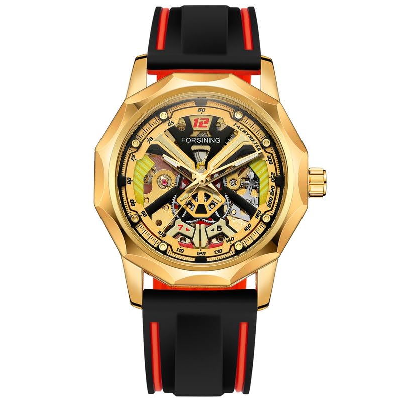 FORSINING Silicone Automatic Mechanical Skeleton Silicon Band Mens Analog, Multicolour, Red Watch - Fsg8284 (B0D2W1MQ4J) Amazon Price History, Amazon Price Tracker