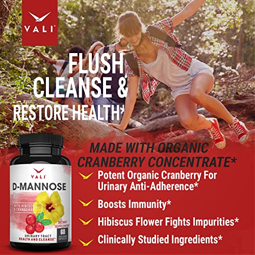 Vali D-Mannose 1000Mg Urinary Tract Health Formula. Organic Cranberry Fruit Powder & Hibiscus. Healthy Bladder, Natural Cleanse, Fast Detox Flush, Herbal Ut Function Support Pills. 60 Veggie Capsules #TOP4