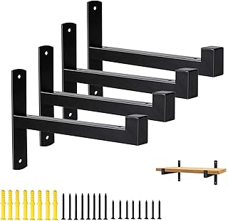 DOMISL 4 Pcs Shelf Brackets, 12 inch Floating Shelf Bracket Heavy Duty Shelf Brackets Black Steel Wall Mounted Metal Pipe Shelf Supports Matte
