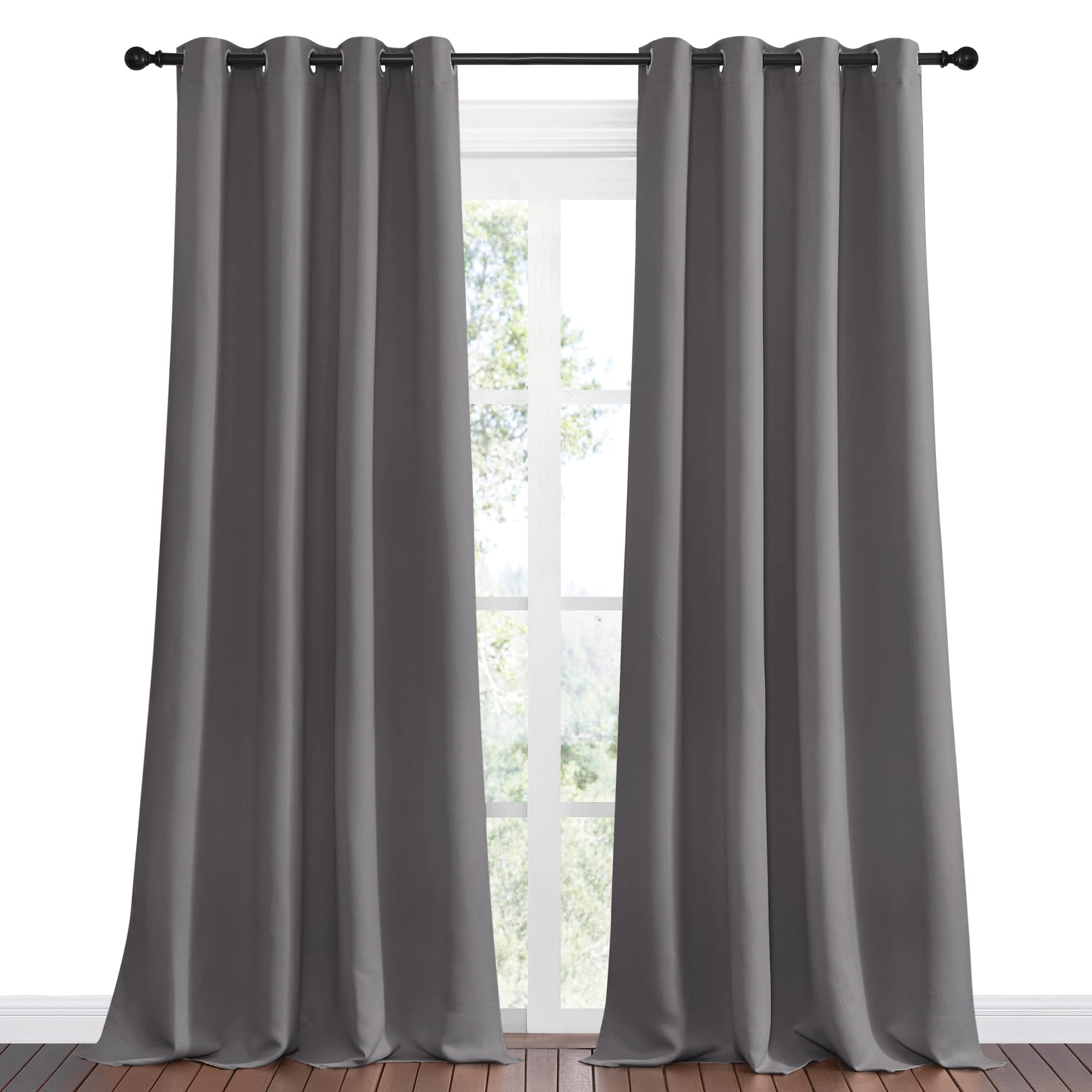 NICETOWN Bedroom Blackout Long Curtains Panels, 1 Pair, 55 inches by 120 Inch, Grey, Triple Weave Energy Saving Thermal Insulated Solid Grommet Blackout Draperies for Patio