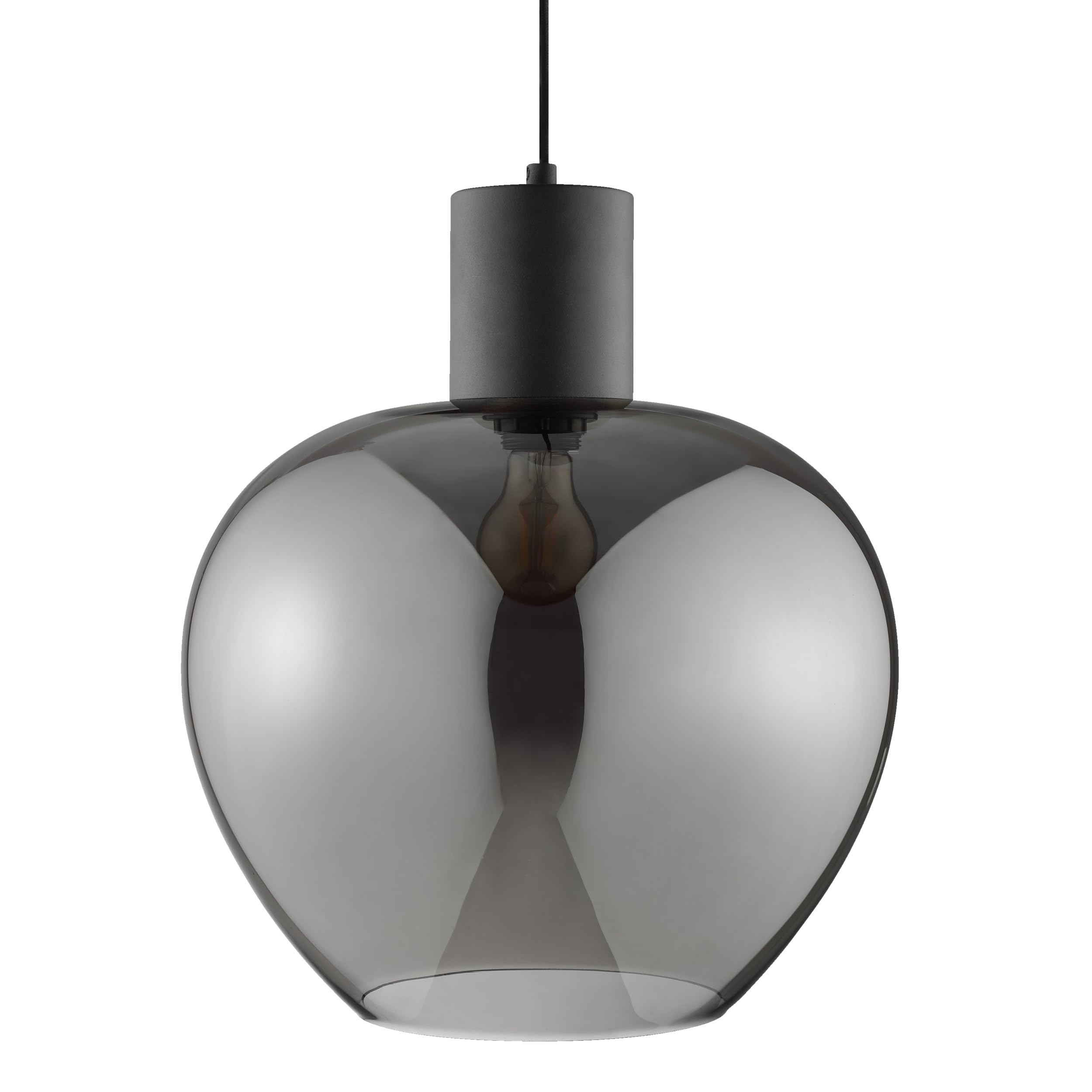 Lightbox Pendelleuchte, 1 x E27 Fassung, Höhe 150 cm, Ø 35 cm, in der Höhe kürzbar, Alluminio und Glas, Schwarz mit Rauchglas, moderno Hängeleuchte für Esszimmer, Wohnzimmer, Küche
