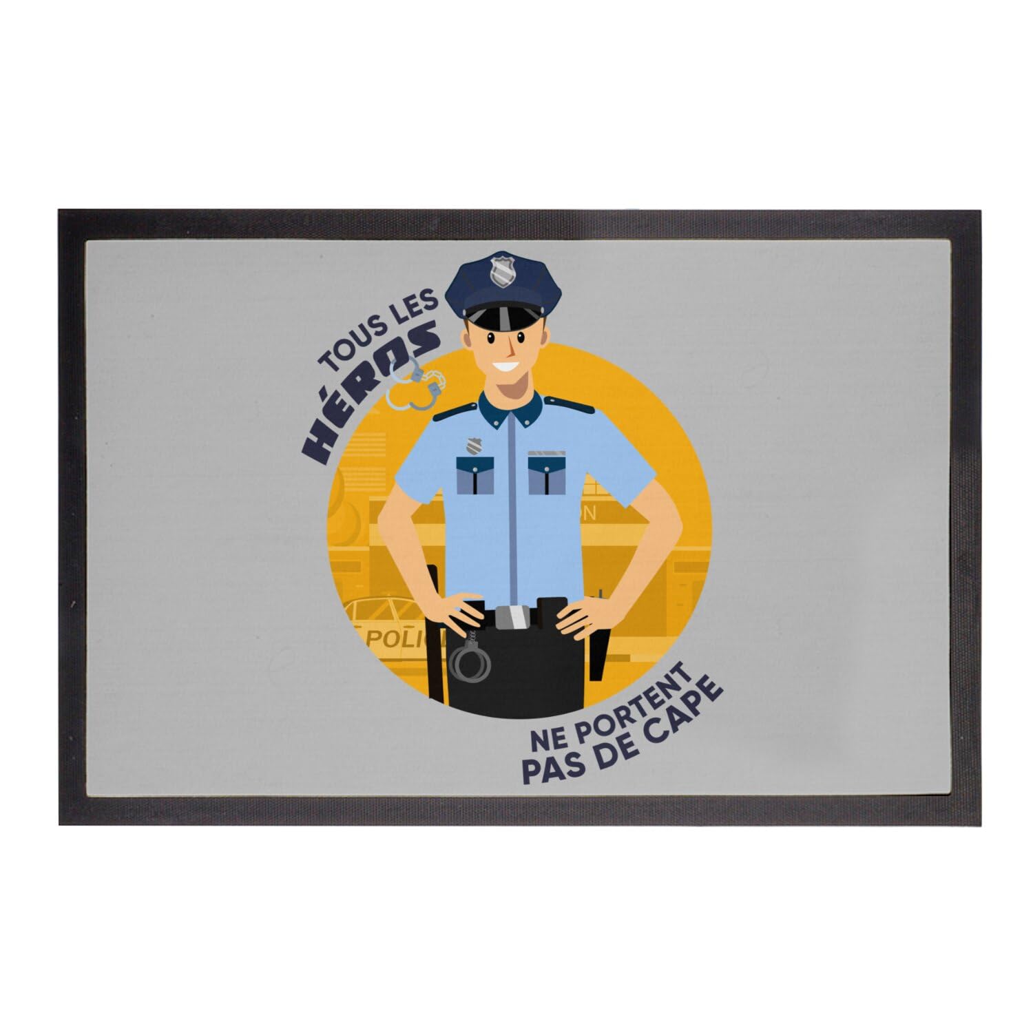 Paillasson gris les vrais heros policier gendarme 75x50cm
